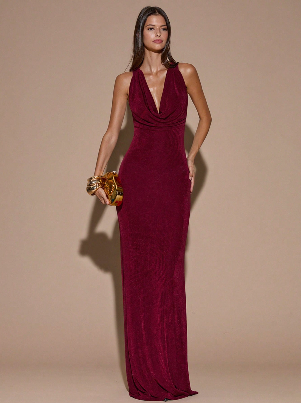 Irena Burgundy Draped Maxi Dress