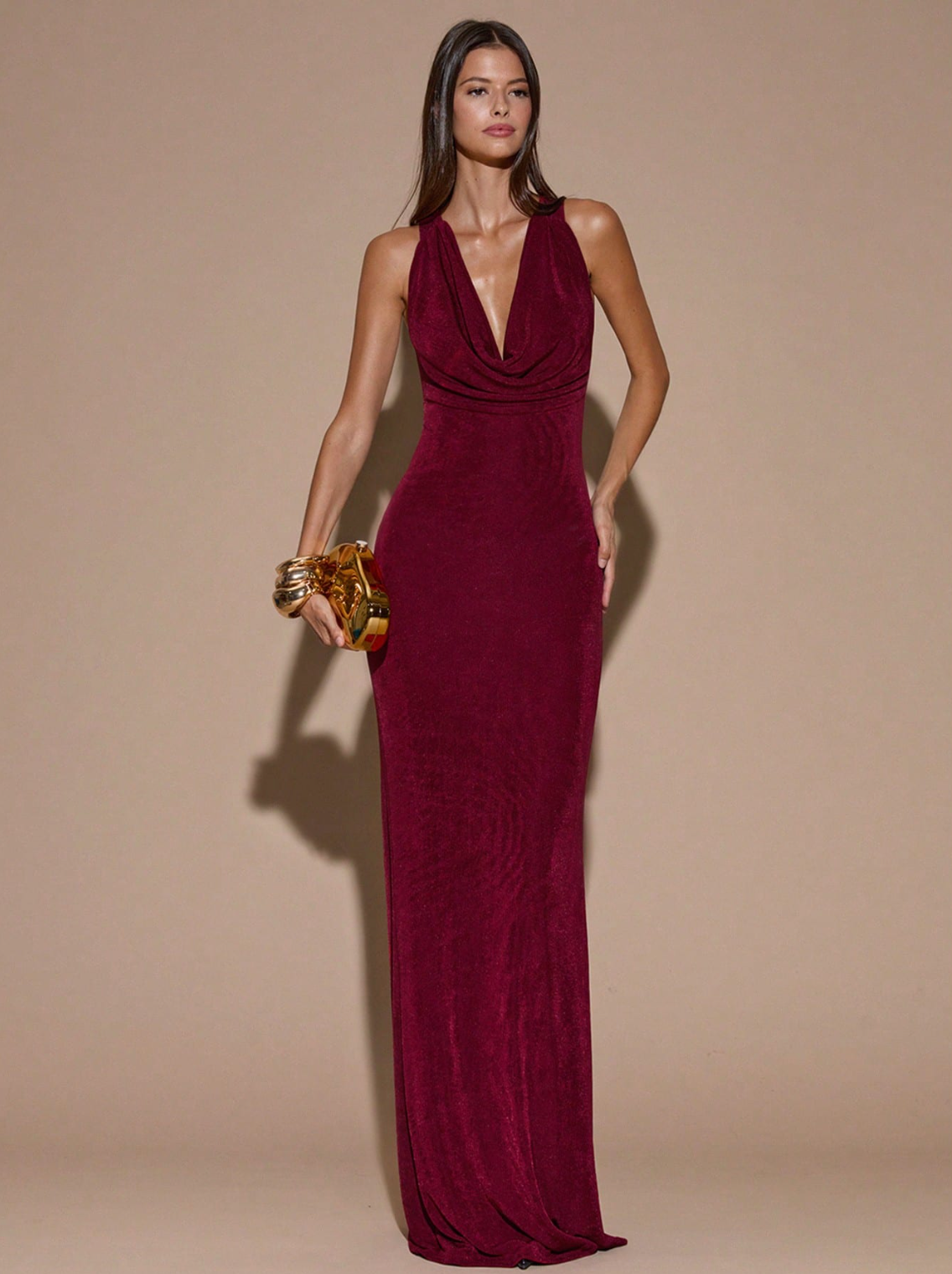 Irena Burgundy Draped Maxi Dress