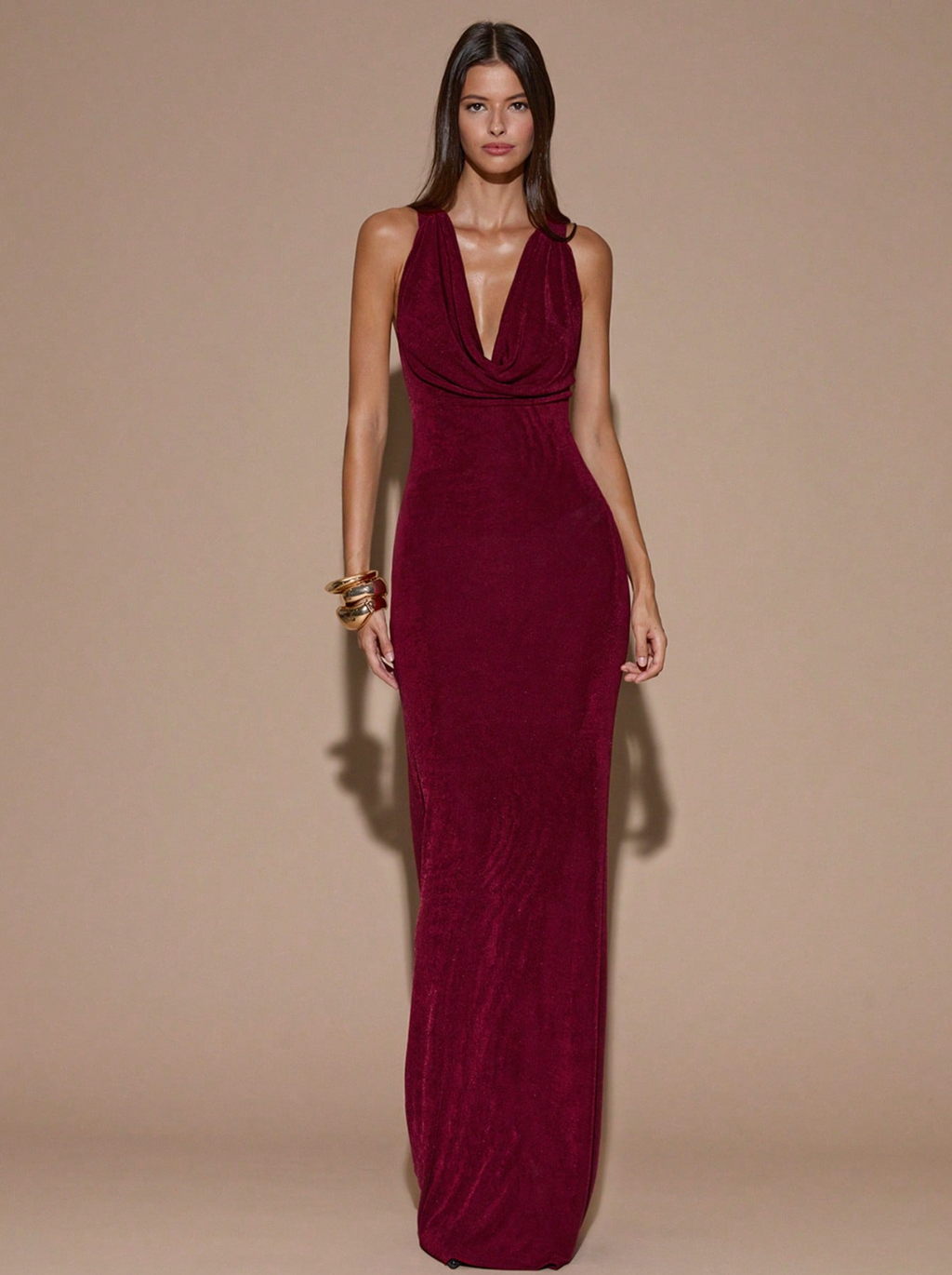 Irena Burgundy Draped Maxi Dress