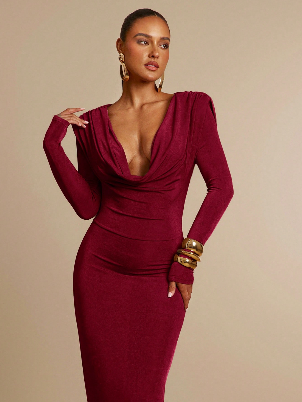 Sofia Draped Back Maxi Dress - Burgundy