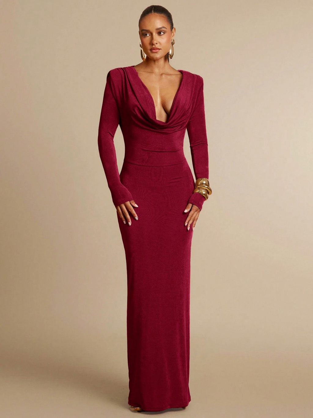 Sofia Draped Back Maxi Dress - Burgundy