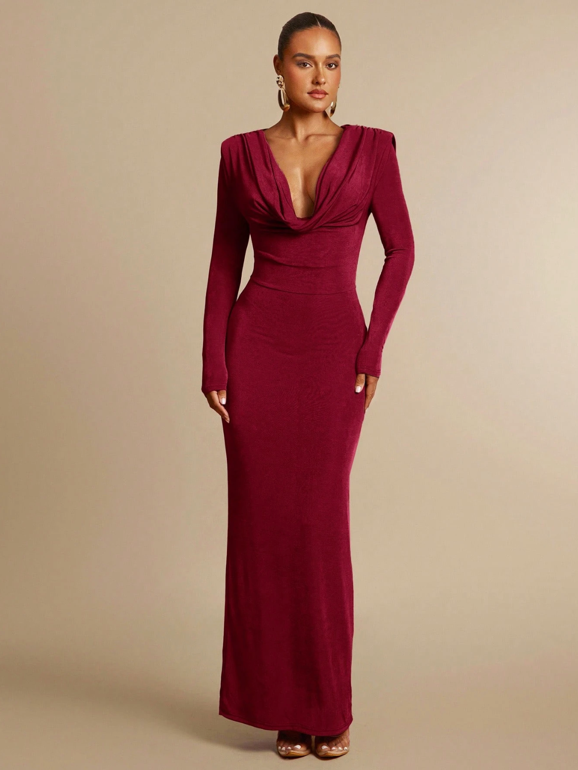 Sofia Draped Back Maxi Dress - Burgundy