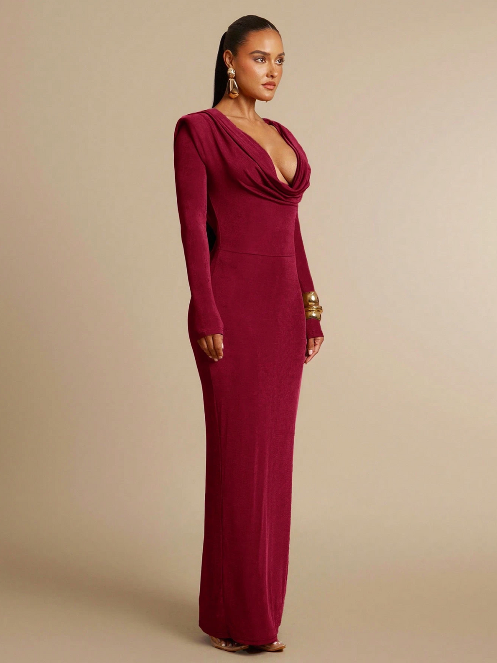 Sofia Draped Back Maxi Dress - Burgundy