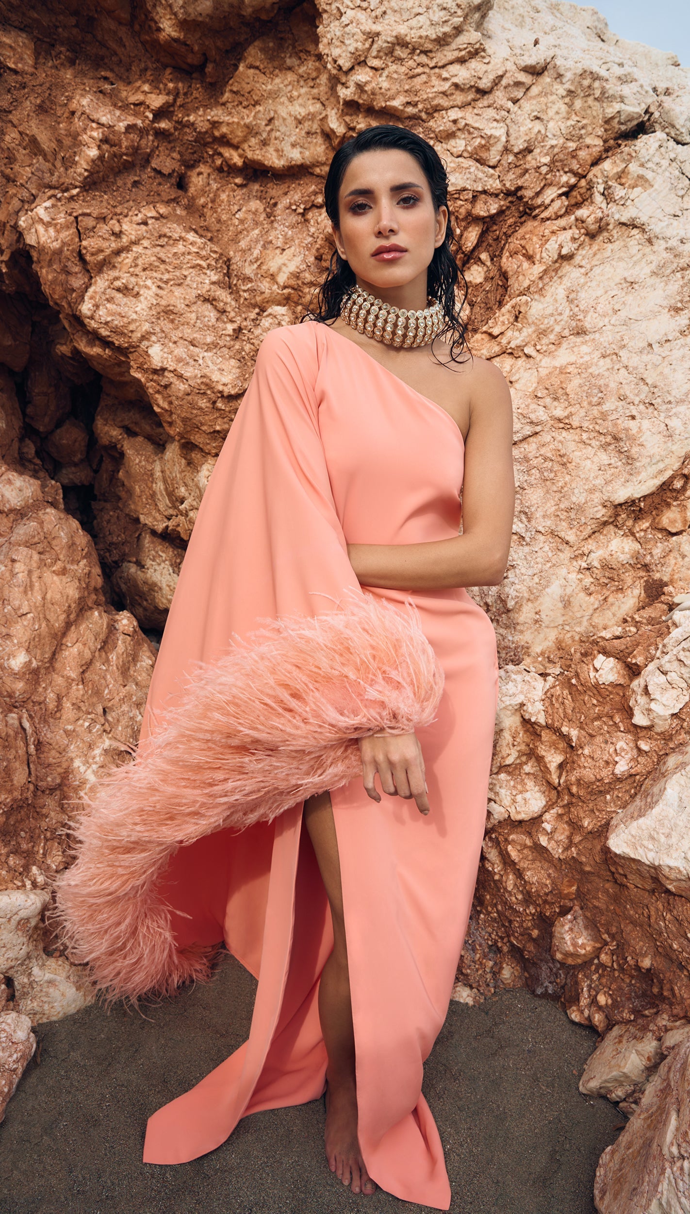 Fenix dress in sunset peach