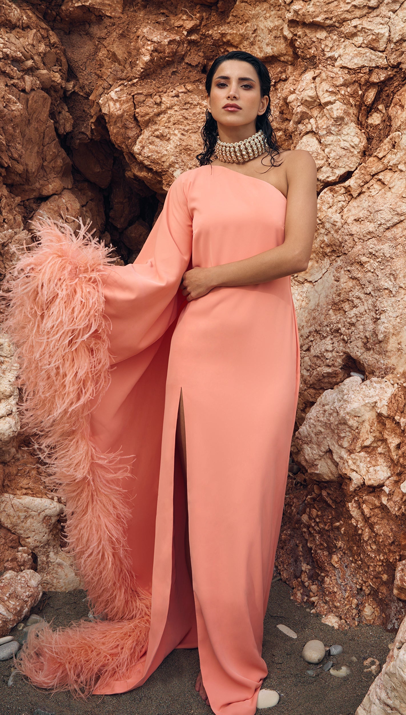 Fenix dress in sunset peach